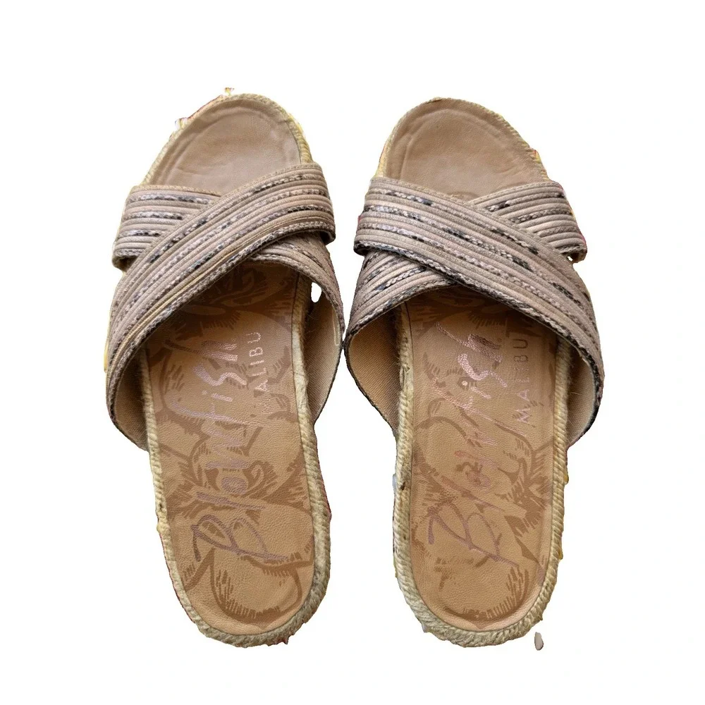 Blowfish Malibu Womens Crisscross Strap Slide Sandals Espadrille Neutral Sz 7